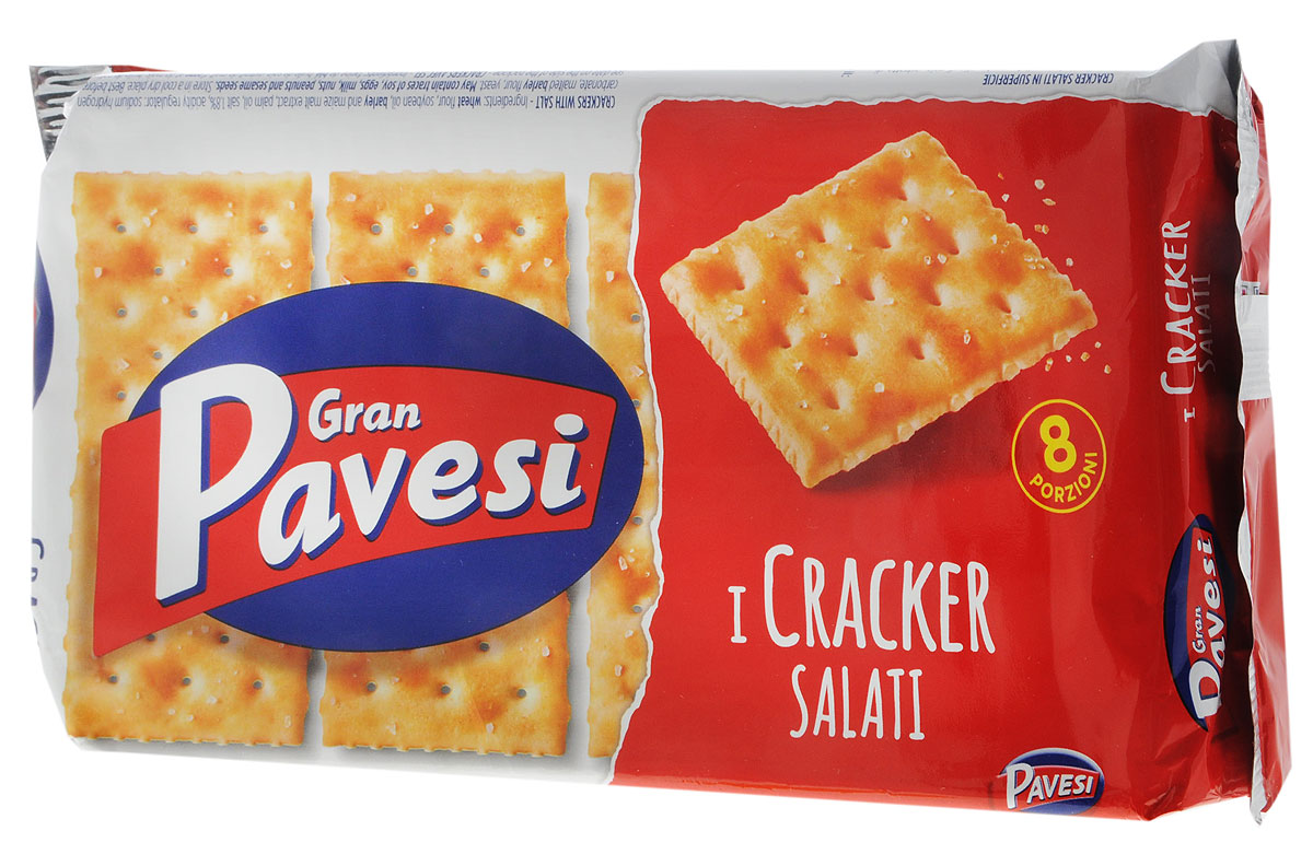 Gran Pavesi Cracker Salati крекер соленый, 250 г8013355998542 Gran Pavesi Cracker Salati крекер соленый, 250 г8013355998542Gran Pavesi Cracker Salati - классический соленый хрустящий крекер с уникальной структурой и насыщенным вкусом, приготовленный по традиционным итальянским рецептам на основе высококачественных и натуральных ингредиентов. Без гидрогенизированных жиров, консервантов и красителей.