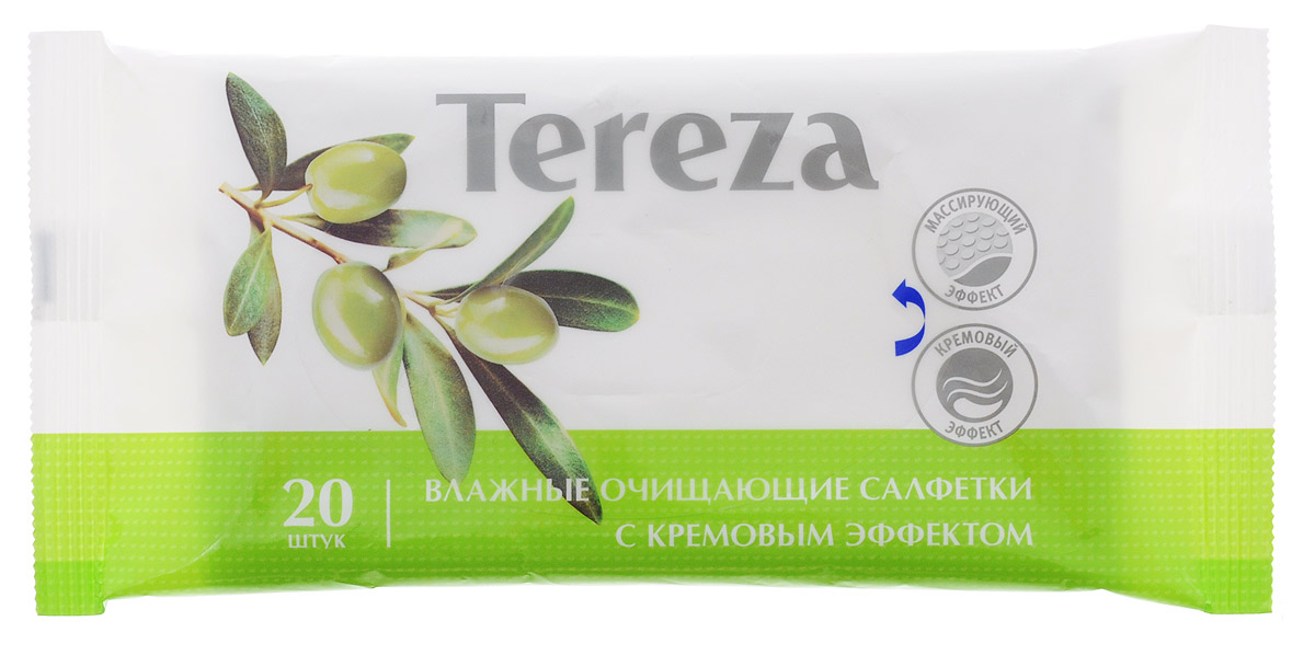 Tereza Влажные очищающие салфетки с кремовым эффектом 20 шт5800 Tereza Влажные очищающие салфетки с кремовым эффектом 20 шт5800Влажные очищающие салфетки Tereza с кремовым эффектом состоят из мягкого нетканого материала высокой плотности со специальной структурой соты, что позволяет обеспечить надежное очищение и деликатный массирующий эффект. В составе салфеток содержится оливковое масло и природный аллантоин, успокаивающие и увлажняющие кожный покров, смягчающие и снижающие риск возникновения раздражения. Большой размер салфетки (с ладонь человека) подходит для ухода за лежачими больными и за детьми. В упаковке 20 салфеток. Такой формат удобно использовать вне дома - на прогулке, при посещении врача.