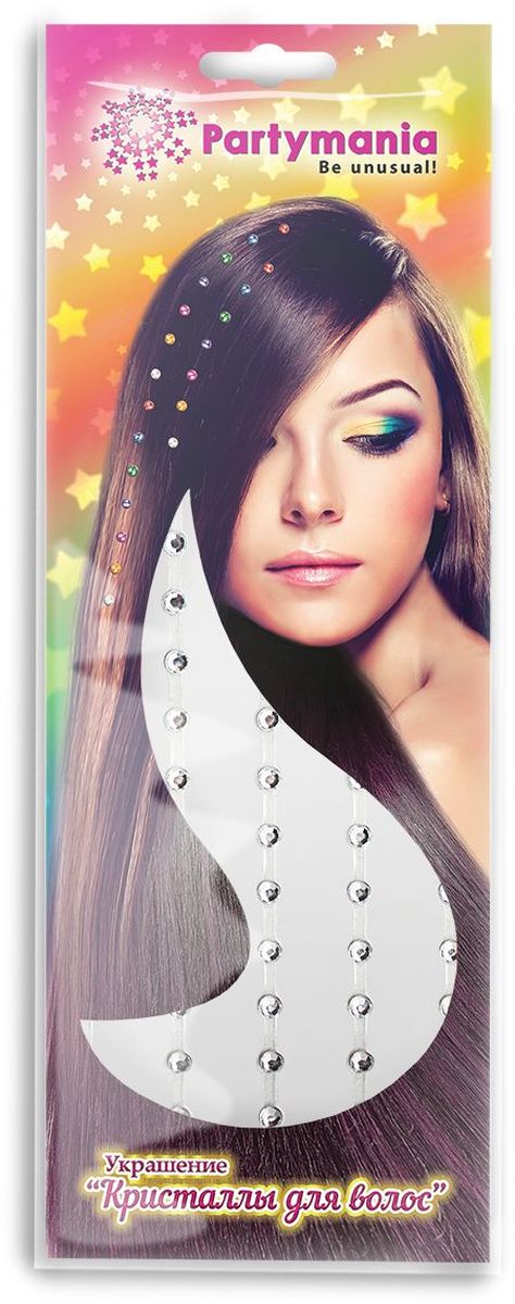 Partymania Украшение Кристаллы для волос T0809 цвет серебряныеT0809_серебряные Partymania Украшение Кристаллы для волос T0809 цвет серебряныеT0809_серебряныеУкрашение Кристаллы для волос состоит из 5 нитей со стразами на клейкой основе. Длина нити: 23 см. На каждой нити 19 кристаллов. В ассортименте 2 цвета: прозрачный и мульти.