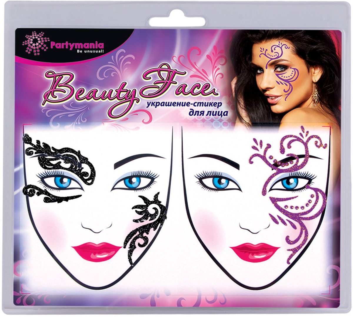 Partymania Украшение-стикер для лица Beauty face T0805 цвет черная,розоваяT0805_черная,розовая Partymania Украшение-стикер для лица Beauty face T0805 цвет черная,розоваяT0805_черная,розоваяИзящное украшение-стикер для лица сделает Ваш образ ярким и запоминающимся. Наклейка, сделанная из качественных материалов, надежно продержится на лице весь вечер. Вы будете блистать на любом мероприятии. Сделайте свой праздник особенным! Набор из 2 стикеров в упаковке. 2 варианта наборов со стикерами поставляются под одним артикулом T0805. Цвета изделий: 1. серебрянный + золотой; 2. фиолетовый + черный. Размер упаковки - 274х265х5 мм.