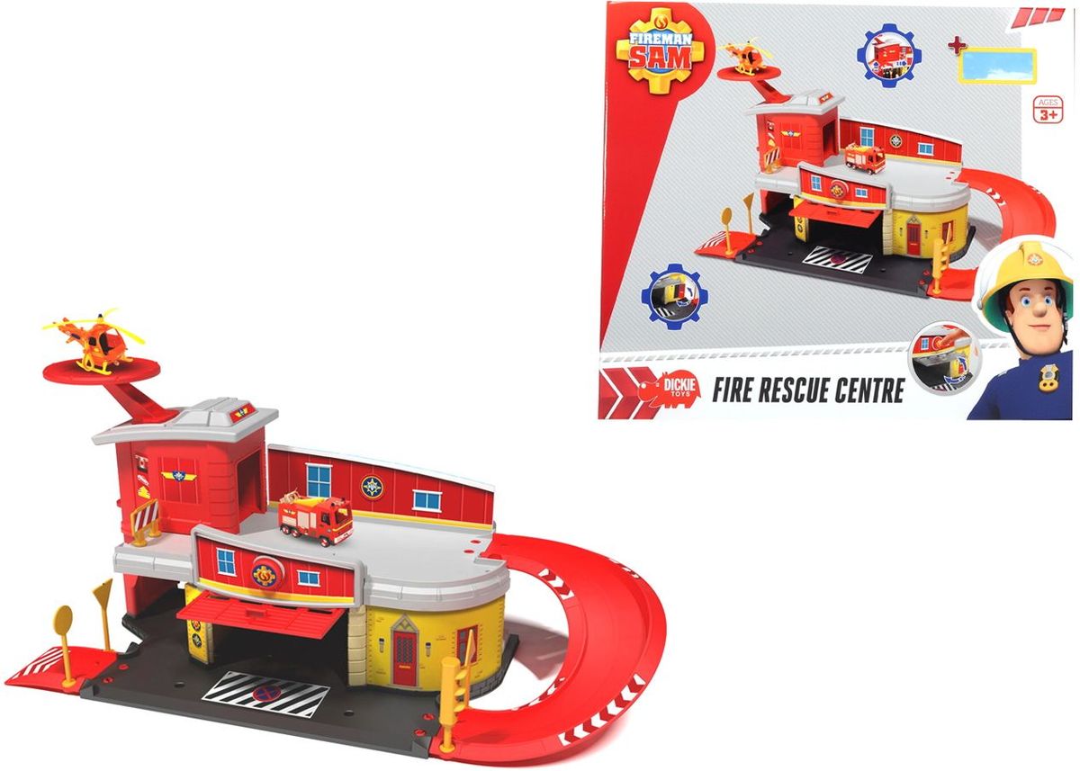 Dickie Toys Пожарный Сэм Пожарный гараж3099623 Dickie Toys Пожарный Сэм Пожарный гараж3099623Пожарная станция с вертолетной площадкой из мультфильма Пожарный Сэм. Станция состоит из двух этажей, дорожек, гаража с функцией запуска и вертолетной площадки. В набор входит вертолет, пожарная машина приобретается отдельно.
