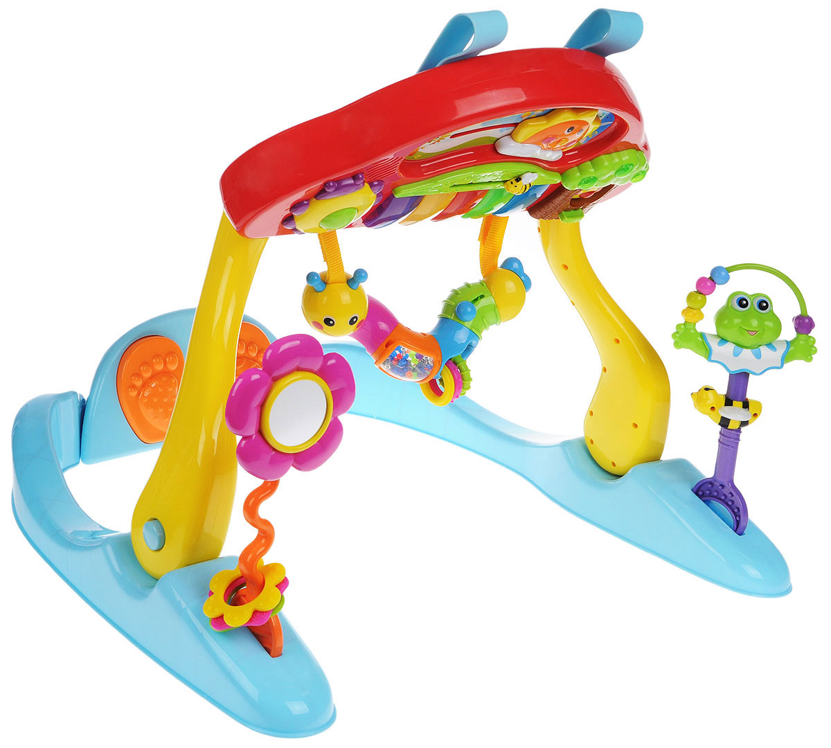 Huile Toys Развивающий музыкальный центр Fitness Piano786 Huile Toys Развивающий музыкальный центр Fitness Piano786Развивающий музыкальный центр Huile Toys Fitness Piano стимулирует сенсорное восприятие малыша и физическую активность. Игрушка представляет собой игровую площадку на подставке. Устанавливается центр в двух положениях: когда ребенок играет лежа (для совсем маленьких) и когда играет сидя (для малышей постарше). Различные действия: нажатие, вращение, удержание - развивают мелкую моторику рук, тренируют координацию рук, глаз и стимулируют мышечную активность. При нажатии ногами на педали в нижней части развивающего центра раздаются звуки, вдохновляющие малыша на физические упражнения. Съемное пианино с различными звуковыми и световыми эффектами можно разместить на кроватке. При нажатии на кнопку, расположенную на дереве, выглянет птичка. Солнышко двигается вдоль горизонта, а фрукты на дереве светятся под звуки приятной мелодии. Гусеница-погремушка для визуального и тактильного развития маленьких ручек. На цветке находится безопасное зеркальце. ...