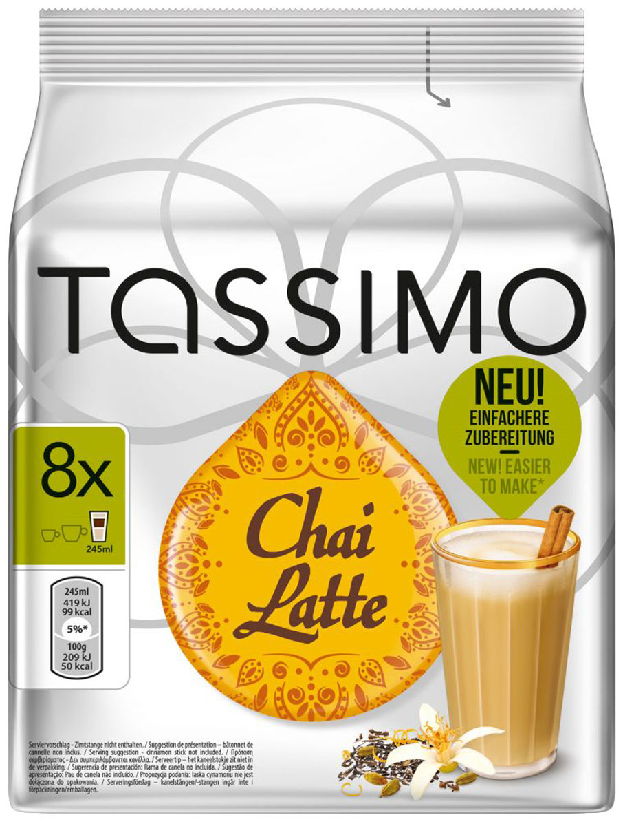 Tassimo Twinings Chai Latte чай с пряностями в капсулах, 8 шт4019527 Tassimo Twinings Chai Latte чай с пряностями в капсулах, 8 шт4019527В состав чая Tassimo Twinings Chai Latte входят ароматические специи, такие как кардамон, гвоздика и имбирь. Он считается национальным напитком в Индии и на Шри-Ланке и становится всё более популярным в мире благодаря мягкому вкусу экзотической смеси пряных ароматов в сочетании со сливочной пенкой.
