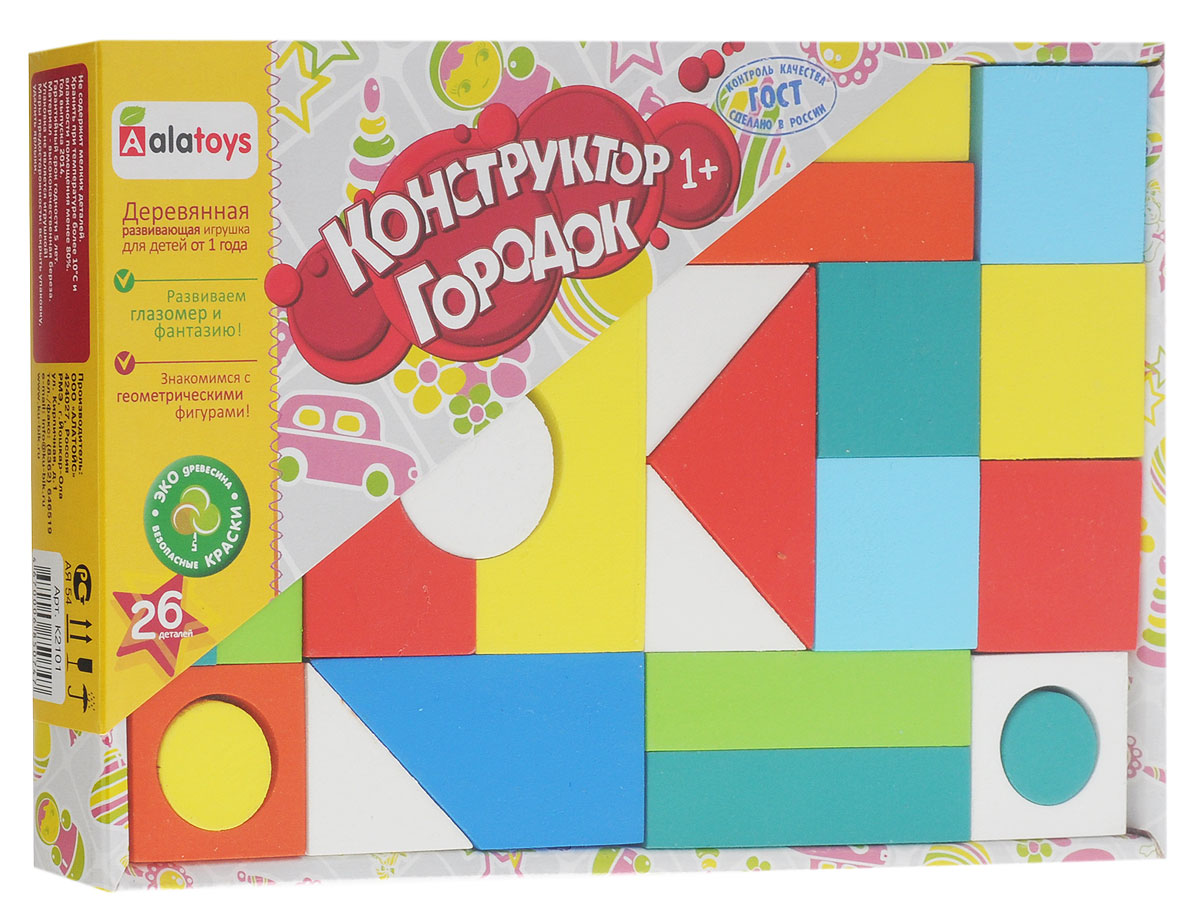 Alatoys Конструктор Городок окрашенный К2101К2101 Alatoys Конструктор Городок окрашенный К2101К2101Конструктор Alatoys Городок - это замечательный развивающий набор, который отвечает всем требованиям, предъявляемым детским игрушкам. Здоровье ребенка: Игрушка совершенно безопасна для здоровья малыша в силу того, что ее детали изготовлены из натурального и экологически чистого материала - древесины березы. Элементы конструктора покрыты акриловой краской, она нетоксична и абсолютно безвредна. Развитие ребенка: В процессе игры с конструктором у ребенка развиваются: Творческие способности; Мелкая моторика рук; Логическое мышление; Пространственное воображение; Внимание. Надежность игрушки: Конструктор будет радовать малыша своей яркостью долгое время, потому что его элементы изготовлены из прочных и качественных материалов. Детали набора ребенок не сломает и не разобьет, они будут оставаться целыми и невредимыми! Интерес: Вашему ребенку будет интересно играть с конструктором в силу яркости и...