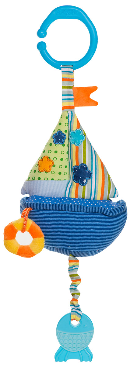 BabyOno Игрушка-подвеска Парусник1391 BabyOno Игрушка-подвеска Парусник1391Игрушка-подвеска BabyOno Парусник со звуком воды и прорезывателем - это игрушка, благодаря которой ваш ребенок будет с радостью открывать мир цветов, форм и звуков. Прорезыватель поможет малышу в период, когда у него будут резаться первые зубки. Подвижные элементы подвески способствуют развитию осязания, зрения и слуха ребенка. С помощью незамкнутого пластикового кольца игрушку легко можно прикрепить к детской кроватке, коляске или автомобильному креслу. Игрушка выполнена из качественных и безопасных материалов. Товар сертифицирован.