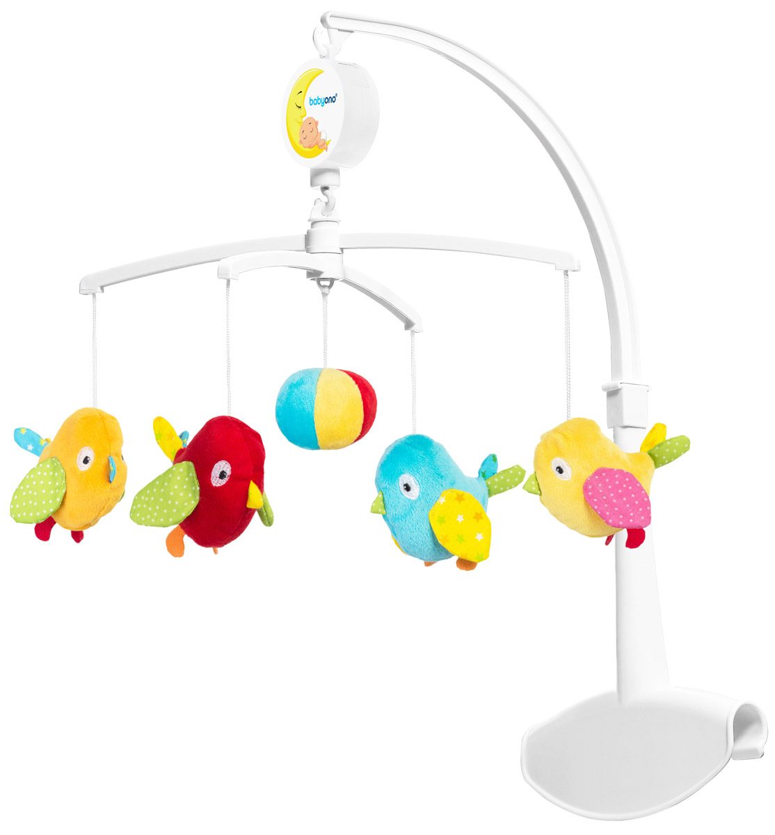 BabyOno Музыкальная карусель Птички1368 BabyOno Музыкальная карусель Птички1368Музыкальная карусель Птички поможет малышу успокоиться и настроиться на сон. Забавные птички плавно вращаются по кругу в сопровождении мягкой спокойной музыки, привлекая внимание малыша и успокаивая его. Карусель выполнена из безопасных для здоровья малыша материалов. Особенности: Весёлые фигурки привлекают внимание и повышают настроение; Карусель даёт возможность наблюдать за равномерным движением предметов, развивая зрительные способности; Стимулирует слух и воображение ребёнка; Успокаивающий звук мелодии способствует засыпанию; Простая конструкция и простая установка. Игрушка работает без батареек. Для начала вращения карусели необходимо завести механизм с помощью встроенного ключа. Имеется выключатель, блокирующий работу механизма даже при полностью заведенной пружине.