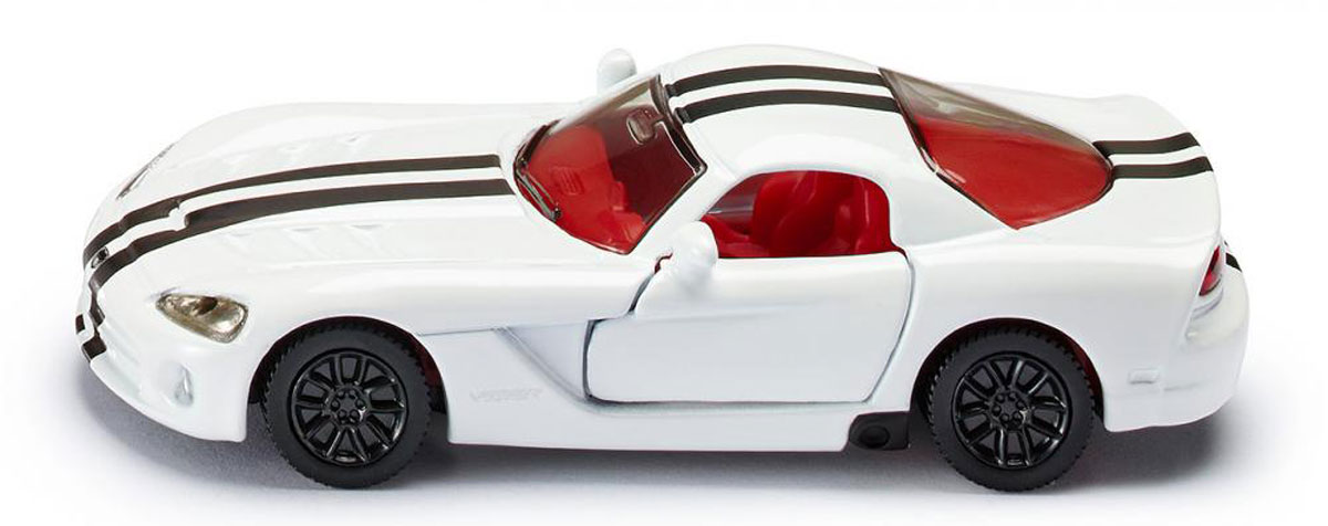 Siku Модель автомобиля Dodge Viper1434 Siku Модель автомобиля Dodge Viper1434Модель автомобиля Siku Dodge Viper выполнена в виде уменьшенной копии одноименного автомобиля. Такая модель понравится не только ребенку, но и взрослому коллекционеру, и приятно удивит вас высочайшим качеством исполнения. Модель выполнена из металла с элементами из пластика; прорезиненные колеса имеют свободный ход. Двери машинки открываются. Отличный подарок для любителей автомобилей!