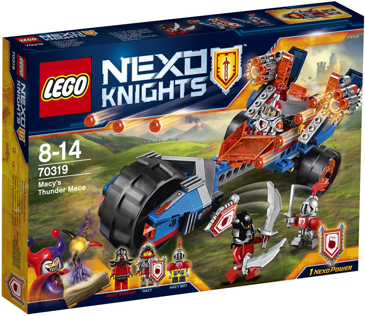 LEGO NEXO KNIGHTS Конструктор Молниеносная машина Мэйси 7031970319 LEGO NEXO KNIGHTS Конструктор Молниеносная машина Мэйси 7031970319Застаньте противника врасплох! Поверните ручку, чтобы выдвинуть скорострельные шипованные шутеры молниеносной машины Мэйси. Цельтесь в Магмометателя, затем выпрыгните из машины вместе с верным ботом Мэйси, захватите Фотонную булаву и продолжите битву! В набор входит щит для сканирования Nexo Силы Взрыв бомбы. Набор включает в себя 202 разноцветных элемента. Конструктор - это один из самых увлекательных и веселых способов времяпрепровождения. Ребенок сможет часами играть с конструктором, придумывая различные ситуации и истории.