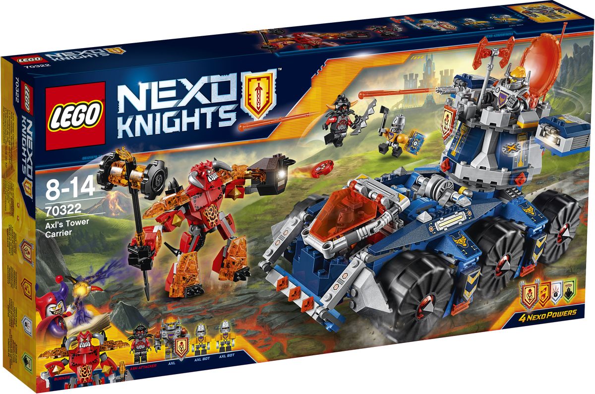 LEGO NEXO KNIGHTS Конструктор Башенный тягач Акселя 7032270322 LEGO NEXO KNIGHTS Конструктор Башенный тягач Акселя 7032270322Отделите башню от Башенного тягача, затем направьте ее в бой против Бурнзая. Стреляйте из ракетных установок и дискового шутера и используйте скрытую катапульту Башенного тягача, чтобы остановить продвижение монстров и найти секретное хранилище! Не забудьте отправить ботов Акселя для дежурного ремонта, после того как Бурнзай закончит стрелять из дисковых шутеров и крушить все вокруг своим могучим молотом. В набор входят щиты для сканирования, дающие 4 Nexo Силы: Камнемет, Испепеление, Поражающий камнепад и Силовое поле. Набор включает в себя 670 разноцветных пластиковых элементов. Конструктор - это один из самых увлекательных и веселых способов времяпрепровождения. Ребенок сможет часами играть с конструктором, придумывая различные ситуации и истории.