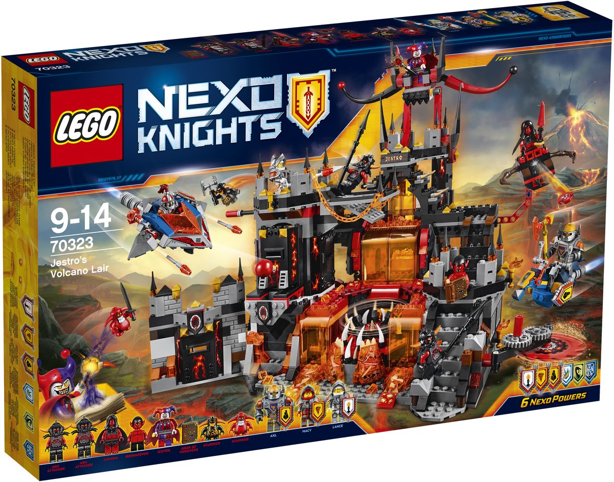 LEGO NEXO KNIGHTS Конструктор Логово Джестро 7032370323 LEGO NEXO KNIGHTS Конструктор Логово Джестро 7032370323Спикировав на Разрушителе, пробейтесь в библиотеку и захватите Книги темной магии. Отправьте Акселя на Парящем коне вперед, но опасайтесь лавовой ловушки и уклоняйтесь от летящих Глоблинов! Застаньте Джестро и его армию врасплох, пока они отдыхают в своих казармах, и не дайте ему сбежать на съемном троне! В набор входят щиты для сканирования, дающие 6 Nexo Сил: Поражающая Вспышка, Огненный Смерч, Неприступная Стена, Банановая Бомба, Дракон Джунглей и Вихревой Ураган. Набор включает в себя 1186 разноцветных пластиковых элементов. Конструктор станет замечательным сюрпризом вашему ребенку, который будет способствовать развитию мелкой моторики рук, внимательности, усидчивости и мышления. Играя с конструктором, ребенок научится собирать детали по образцу, проводить время с пользой и удовольствием.
