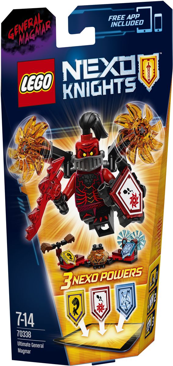 LEGO NEXO KNIGHTS Конструктор Генерал Магмар - Абсолютная сила 7033870338 LEGO NEXO KNIGHTS Конструктор Генерал Магмар - Абсолютная сила 7033870338Этот военачальник играет подло, и даже Джестро нужно оглядываться, когда Генерал Магмар - Абсолютная сила начинает вращать свое пылающее оружие. Используйте магию, чтобы поразить противников, вызвав Nexo-силу Вихревой ветер! Этот злой генерал даже может переломить ход сражения, если пустит в ход свои сокрушающие кулаки. Улучшите свои боевые навыки, отсканировав щиты для получения 3 Nexo-сил, которые пополнят вашу цифровую коллекцию уникальных способностей и позволят перехитрить врагов в бесплатном приложении LEGO NEXO KNIGHTS. Приложение MERLOK 2.0. Сканируйте для получения трех Nexo-сил: Камнедробилка, Вихревой ветер и Мощный удар. Набор включает в себя 64 разноцветных элемента. Конструктор - это один из самых увлекательных и веселых способов времяпрепровождения. Ребенок сможет часами играть с конструктором, придумывая различные ситуации и истории.