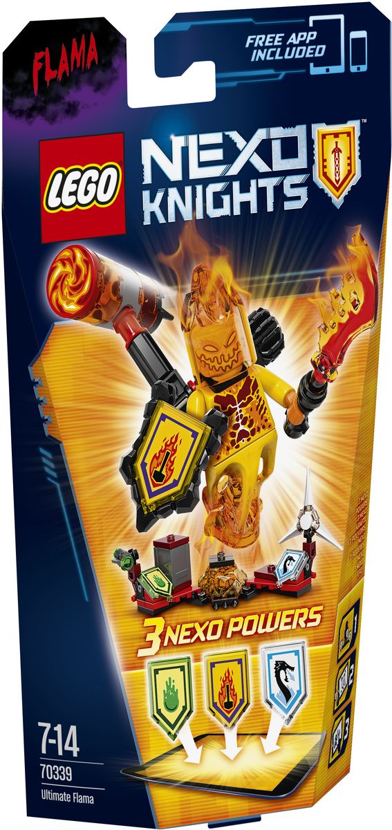 LEGO NEXO KNIGHTS Конструктор Флама - Абсолютная сила 7033970339 LEGO NEXO KNIGHTS Конструктор Флама - Абсолютная сила 7033970339От этого монстра с горящей головой некуда деться. Он раскачивает огромный огненный крушащий молот и швыряет его вниз, чтобы создать кольцо огня вокруг врага! Флама - Абсолютная сила полна сюрпризов: у нее есть шутер для шипов из слизи и ледяная вода, сковывающая врага. Улучшите свои боевые навыки, отсканировав щиты для получения 3 Nexo-сил, которые пополнят вашу цифровую коллекцию уникальных способностей и позволят перехитрить врагов в бесплатном приложении LEGO NEXO KNIGHTS. Набор включает в себя 67 разноцветных пластиковых элементов. Конструктор станет замечательным сюрпризом вашему ребенку, который будет способствовать развитию мелкой моторики рук, внимательности, усидчивости и мышления. Играя с конструктором, ребенок научится собирать детали по образцу, проводить время с пользой и удовольствием.