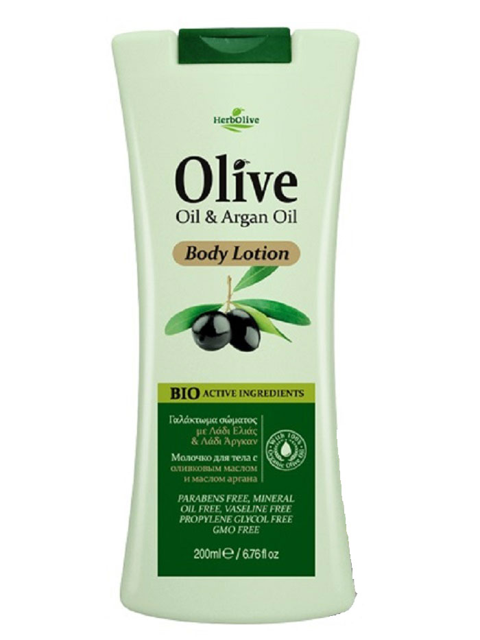 HerbOlive Молочко для тела с маслом арганы 200 мл5200310402500 HerbOlive Молочко для тела с маслом арганы 200 мл5200310402500Входящие в состав масло арганы, органическое оливковое масло, подсолнечное масло, глицерин известны своими увлажняющими, антивозрастными и успокаивающими свойствами. Они питают и увлажняют кожу, оживляя ее и даря ей сияние, ощущение бодрости и свежести. Рекомендуется для ежедневного ухода. Легко впитывается по всей поверхности тела, обеспечивая мягкое увлажнение. Косметика произведена в Греции на основе органического сырья, НЕ СОДЕРЖИТ минеральные масла, вазелин, пропиленгликоль, парабены, генетически модифицированные продукты (ГМО)