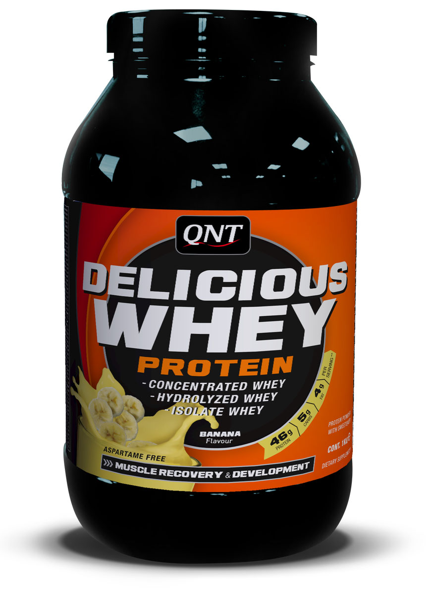 Сывороточный протеин QNT DELICIOUS WHEY PROTEIN, вкус: Банан, 1 кгQNT1112 Сывороточный протеин QNT DELICIOUS WHEY PROTEIN, вкус: Банан, 1 кгQNT1112Протеин Delicious Whey Protein от QNT изготовлен из концентрата сывороточного белка, изолят белка и гидролизата белка высокого качества. Спортивная добавка содержит самые необходимые аминокислоты для наращивания мышечной массы и увеличения силовых показателей. Высокая концентрация белка с минимальным содержанием жиров и углеводов служит прекрасной основой для сбалансированной высокобелковой диеты. Как всем известно, белок – это главный строительный материал, а протеин Delicious Whey Protein является его отличным источником. Компания QNT разработала продукт, который специально предназначен для обеспечения спортсмена питательными веществами для максимального роста мышечной массы. По мнению многих специалистов, протеин Delicious Whey Protein является оптимальным соотношением цена/качество. Данный продукт отлично усваивается организмом и имеет хорошую растворимость. С помощью разработки специалистов QNT вы сможете сделать ощутимый шаг на пути к своей идеальной форме. Proteins (Whey...