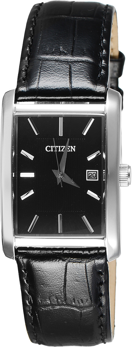 Часы наручные мужские Citizen, цвет: черный, стальной. BH1671-04EBH1671-04E Часы наручные мужские Citizen, цвет: черный, стальной. BH1671-04EBH1671-04EСтильные мужские часы Citizen выполнены из нержавеющей стали и минерального стекла. Циферблат изделия оформлен символикой бренда. Корпус часов оснащен степенью влагозащиты 3 bar, а также устойчивым к царапинам минеральным стеклом. Циферблат дополнен индикатором числа. Элегантный кожаный ремешок, идеально дополняющий прямоугольный корпус изделия, оформлен фактурным тиснением под кожу рептилии и оснащен практичной пряжкой, которая позволит максимально комфортно снимать и надевать часы. Изделие поставляется в фирменной упаковке. Часы Citizen подчеркнут мужской характер и отменное чувство стиля у их обладателя.