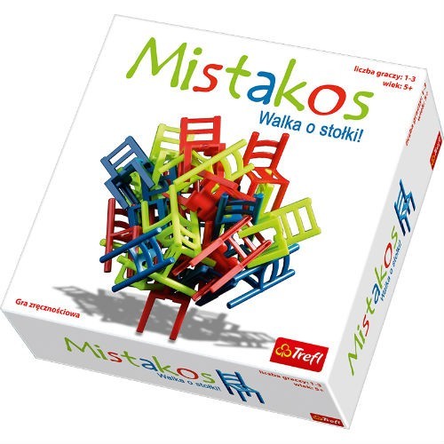 Trefl Настольная игра Mistakos01143T Trefl Настольная игра Mistakos01143TИгра Mistakos – это необычное развлечение, тренирующее пространственное мышление, логику, стратегические способности ребенка. А, кроме того, это невероятно весело и подходит для игры в любой компании от 5 до 99 лет! В новой игре от Trefl вы найдете 24 разноцветных ярких стула (8 зеленых, 8 синих и 8 красных). Их необходимо водружать друг на друга. На столе может стоять только один стул, все остальные нужно размещать так, чтобы их ножки не касались стола. Поначалу игра кажется очень легкой, пока противник не начинает делать ходы, которые осложняют вам жизнь. Стоит сделать неверный ход, как башня из стульев обвалится. Вы забираете себе все упавшие во время вашего хода стулья (еще один вариант игры предусматривает начисление штрафных очков по количеству упавших стульев). Победителем становится тот, кто первым избавился от своей мебели (либо набравший минимальное количество штрафных очков по итогов нескольких раундов). В коробке: 24 стула, инструкция к игре. Возраст...