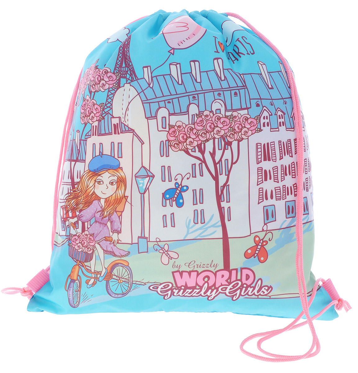 Grizzly Мешок для обуви World Grizzly Girls цвет бирюзовый розовыйOM-672-5/2 Grizzly Мешок для обуви World Grizzly Girls цвет бирюзовый розовыйOM-672-5/2Мешок для обуви Grizzly World Grizzly Girls идеально подойдет как для хранения, так и для переноски сменной обуви и одежды. Мешок выполнен из прочного материала и содержит одно вместительное отделение, затягивающееся с помощью текстильных шнурков. Шнурки фиксируются в нижней части сумки, благодаря чему ее можно носить за спиной как рюкзак. Ваш ребенок с радостью будет ходить с таким аксессуаром в школу! Уход: протирать мыльным раствором (без хлора) при температуре не выше 30 градусов.