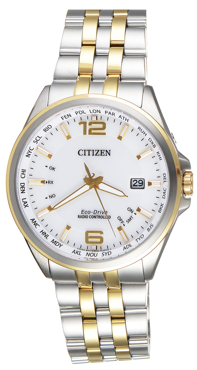 Часы наручные мужские Citizen Eco-Drive, цвет: белый, стальной. CB0016-57ACB0016-57A Часы наручные мужские Citizen Eco-Drive, цвет: белый, стальной. CB0016-57ACB0016-57AСтильные мужские часы Citizen Eco-Drive выполнены из нержавеющей стали. Циферблат изделия оформлен символикой бренда. Корпус часов оснащен степенью влагозащиты 10 bar, а также антибликовым сапфировым стеклом. Часы оснащены функцией корректировки времени по радиосигналу. Циферблат изделия дополнен индикатором даты, индикатором включения/выключения летнего времени, индикатором города, индикатором приема сигнала времени. Элегантный браслет, идеально дополняющий корпус изделия, оснащен застежкой-клипсой, которая позволит максимально комфортно снимать и надевать часы. Современная технология Eco-Drive позволяет заряжать аккумулятор изделия с помощью любого естественного или искусственного источника света. Изделие поставляется в фирменной упаковке. Часы Citizen Eco-Drive подчеркнут мужской характер и отменное чувство стиля у их обладателя.