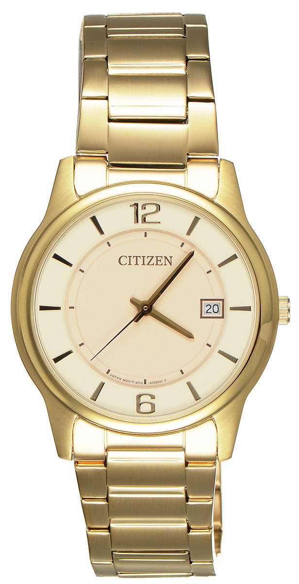 Часы наручные мужские Citizen, цвет: золотой. BD0022-59ABD0022-59A Часы наручные мужские Citizen, цвет: золотой. BD0022-59ABD0022-59AСтильные мужские часы Citizen выполнены из нержавеющей стали и минерального стекла. Циферблат изделия оформлен символикой бренда. Корпус часов оснащен степенью влагозащиты 3 bar, а также устойчивым к царапинам минеральным стеклом. Циферблат дополнен индикатором числа. Идеально дополняющий корпус изделия элегантный браслет оснащен застежкой-клипсой, которая позволит максимально комфортно снимать и надевать часы. Изделие поставляется в фирменной упаковке. Часы Citizen подчеркнут мужской характер и отменное чувство стиля у их обладателя.