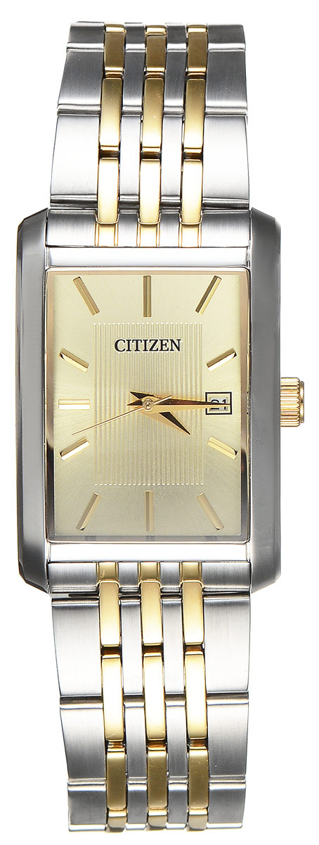 Часы наручные мужские Citizen, цвет: золотой, стальной. BH1678-56PBH1678-56P Часы наручные мужские Citizen, цвет: золотой, стальной. BH1678-56PBH1678-56PСтильные мужские часы Citizen выполнены из нержавеющей стали и минерального стекла. Циферблат изделия оформлен символикой бренда. Корпус часов оснащен степенью влагозащиты 3 bar, а также устойчивым к царапинам минеральным стеклом. Циферблат дополнен индикатором числа. Элегантный браслет, идеально дополняющий прямоугольный корпус изделия, оснащен застежкой-клипсой, которая позволит максимально комфортно снимать и надевать часы. Изделие поставляется в фирменной упаковке. Часы Citizen подчеркнут мужской характер и отменное чувство стиля у их обладателя.