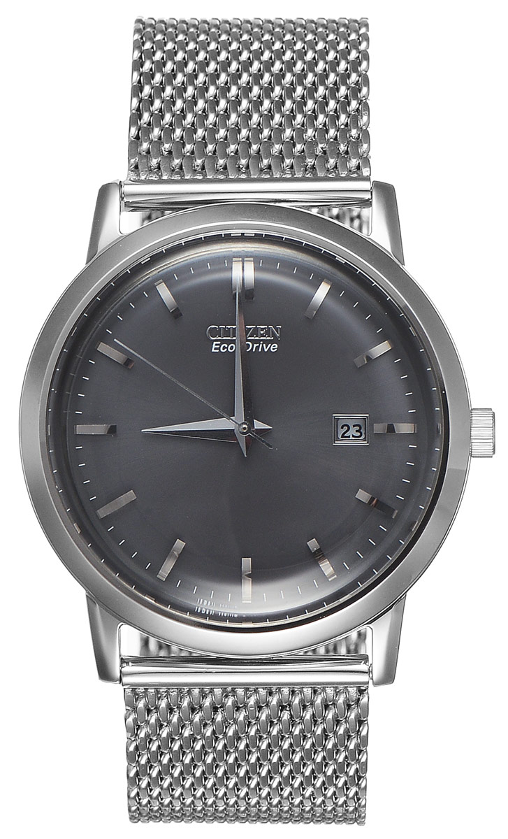Часы наручные мужские Citizen Eco-Drive, цвет: стальной. BM7190-56HBM7190-56H Часы наручные мужские Citizen Eco-Drive, цвет: стальной. BM7190-56HBM7190-56HСтильные мужские часы Citizen Eco-Drive выполнены из нержавеющей стали и минерального стекла. Циферблат изделия оформлен символикой бренда. Корпус часов оснащен степенью влагозащиты 3 bar, а также устойчивым к царапинам минеральным стеклом. Циферблат дополнен индикатором числа. Идеально дополняющий корпус изделия элегантный браслет оснащен застежкой-пряжкой, которая позволит максимально комфортно снимать и надевать часы. Современная технология Eco-Drive позволяет заряжать аккумулятор изделия с помощью любого естественного или искусственного источника света. Изделие поставляется в фирменной упаковке. Часы Citizen Eco-Drive подчеркнут мужской характер и отменное чувство стиля у их обладателя.