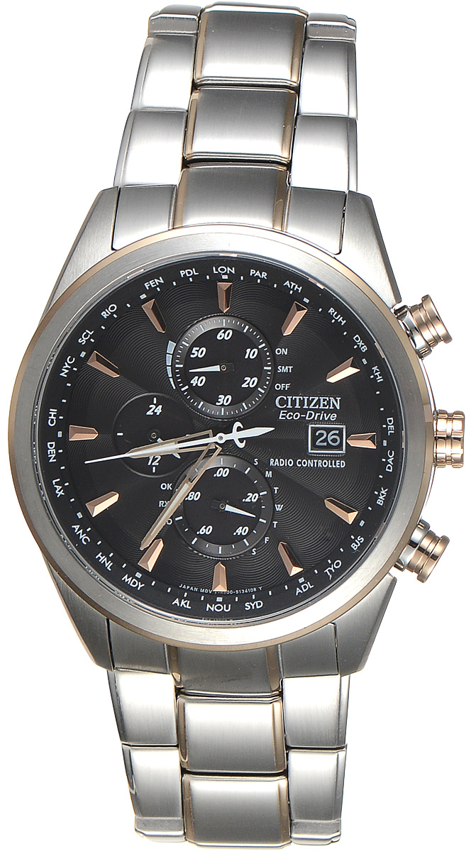 Часы наручные мужские Citizen Eco-Drive, цвет: серый, стальной. AT8017-59EAT8017-59E Часы наручные мужские Citizen Eco-Drive, цвет: серый, стальной. AT8017-59EAT8017-59EСтильные многофункциональные мужские часы Citizen Eco-Drive выполнены из нержавеющей стали. Циферблат изделия оформлен символикой бренда. Часы оснащены функцией корректировки времени по радиосигналу, функцией отображения времени в формате 12/24 и секундомером. Данные часы позволят посмотреть значение времени и даты в различных городах мира. Корпус часов обладает степенью влагозащиты 20 bar, а также оснащен антибликовым сапфировым стеклом. Циферблат дополнен индикатором числа, индикатором включения\выключения летнего времени, индикатором калибровки, индикатором города, индикатором дня недели и индикатором уровня заряда аккумулятора. Элегантный браслет, идеально дополняющий корпус изделия, оснащен застежкой-клипсой, которая позволит максимально комфортно снимать и надевать часы. Современная технология Eco-Drive позволяет заряжать аккумулятор изделия с помощью любого естественного или искусственного источника света. Часы поставляются в фирменной упаковке. Часы...