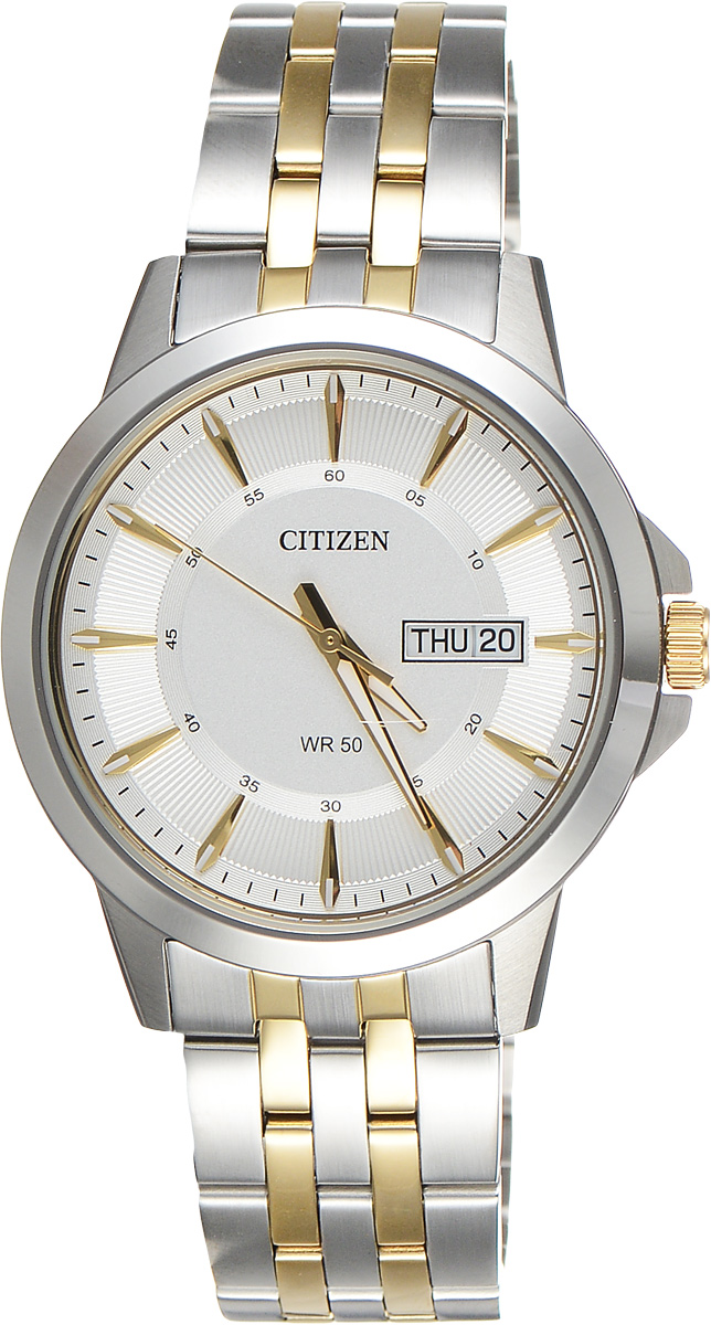 Часы наручные мужские Citizen, цвет: белый, стальной. BF2018-52AEBF2018-52AE Часы наручные мужские Citizen, цвет: белый, стальной. BF2018-52AEBF2018-52AEСтильные мужские часы Citizen выполнены из нержавеющей стали и минерального стекла. Циферблат изделия оформлен символикой бренда. Корпус часов оснащен степенью влагозащиты 5 bar, а также устойчивым к царапинам минеральным стеклом. Циферблат дополнен индикатором даты. На стрелки и циферблат часов нанесен светящийся состав. Элегантный браслет, идеально дополняющий корпус изделия, оснащен застежкой-клипсой, которая позволит максимально комфортно снимать и надевать часы. Изделие поставляется в фирменной упаковке. Часы Citizen подчеркнут мужской характер и отменное чувство стиля у их обладателя.