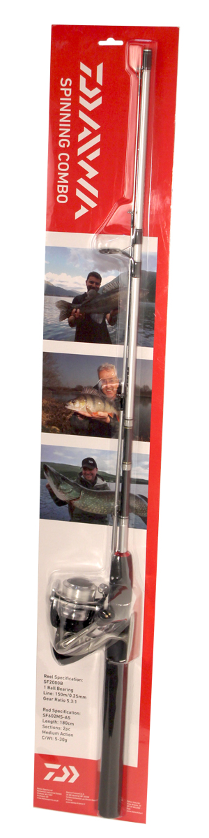 Комплект Daiwa: Спиннинг Sweepfire 602MS + катушка Sweepfire 2000B. 5759157591 Комплект Daiwa: Спиннинг Sweepfire 602MS + катушка Sweepfire 2000B. 5759157591Комплект из спининга с б/н катушкой в блистерной упаковке. Характеристики удилища : Длинна 1,80 м, 2- частник, диапазон используемых приманок от 5 до 30 гр. Характеристика катушки : Один подшипник, передаточное число 5,3:1. Характеристики лески : монофил, диаметр 0,25, емкость 150 метров
