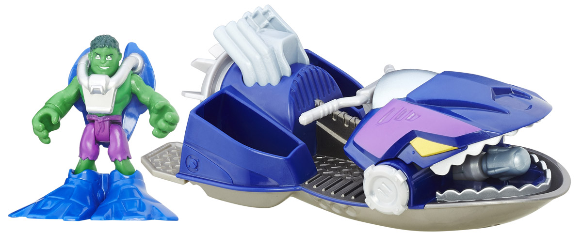 Playskool Набор фигурок Shark Boat HulkB0230EU6_B5703 Playskool Набор фигурок Shark Boat HulkB0230EU6_B5703Набор фигурок Playskool Shark Boat Hulk непременно привлечет внимание вашего ребенка и не позволит ему скучать. Набор включает в себя фигурку супергероя Халка, акваланг, ласты, торпеду и мощный водный мотоцикл Халка Shark Boat. Игрушки выполнены из прочного безопасного пластика. Голова, руки и ноги фигурки Халка подвижны, что позволяет придавать ей различные позы и открывает малышу неограниченный простор для игр. Такой набор обязательно понравится вашему ребенку, и он проведет множество счастливых мгновений, играя с ним и придумывая различные истории. Рекомендуемый возраст: от 3 до 7 лет.