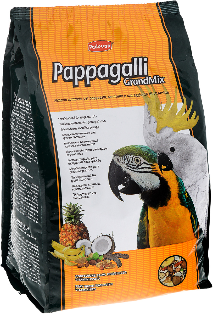 Корм сухой для крупных попугаев Padovan Pappagalli Grandmix, 2 кг16914 Корм сухой для крупных попугаев Padovan Pappagalli Grandmix, 2 кг16914Padovan Pappagalli Grandmix - комплексный, высококачественный основной корм со смесью зерен и семян с сушеными фруктами, грецкими орехами и витаминными добавками. Корм предназначен для крупных попугаев (амазон, жако, какаду, ара). Товар сертифицирован.