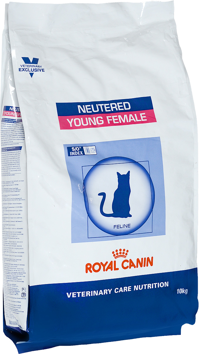 Корм сухой Royal Canin Young Female для стерилизованных кошек с момента операции до 7 лет, 10 кг28553 Корм сухой Royal Canin Young Female для стерилизованных кошек с момента операции до 7 лет, 10 кг28553Royal Canin Young Female - полнорационный сухой корм для стерилизованных кошек с повышенной чувствительностью кожи и шерсти. Оптимальный вес: - обогащенная белками формула способствует лучшему поддержанию мышечного тонуса по сравнению с обычным режимом питания, повышению вкусовых качеств корма. При одном и том же уровне метаболизма белки дают на 30% меньше чистой энергии, чем углеводы. L- карнитин улучшает транспорт жирных кислот в митохондрии. Разбавление мочи: - увеличение объема мочи одновременно снижает содержание в ней минеральных веществ, из которых формируются струвитные и оксалатные кристаллы. Таким образом, создаются условия, неблагоприятные для образования камней в мочевыводящих путях. Барьерная функция кожи: - комплекс, состоящий из ниацина, инозита, холина, гистидина и пантотеновой кислоты, уменьшает потерю жидкости через кожу и усиливает ее барьерную функцию. S/O Index : Знак S/O Index на упаковке означает,...