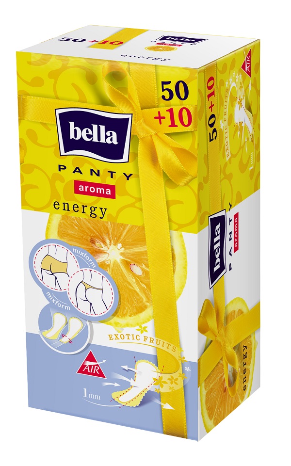 Bella Прокладки ежедневные Panty aroma energy 50+10 штBE-022-RZ60-003 Bella Прокладки ежедневные Panty aroma energy 50+10 штBE-022-RZ60-003Bella Panty Aroma Energy Супертонкая, всего 1 миллиметр, ежедневная гигиеническая прокладка типа mixform с живительным фруктовым ароматом. Идеально подходит для любого типа белья, в том числе для белья типа стринг. Создана для молодых и современных женщин, которые любят активный образ жизни. Почувствуй свежесть и энергию каждого дня!