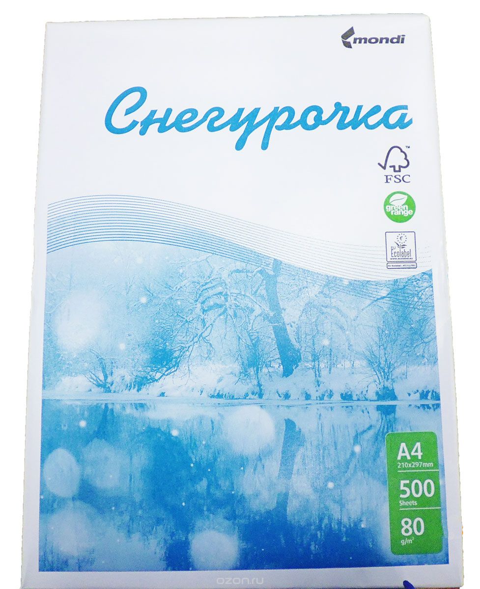 Бумага офисная Снегурочка, 500 листов, А4FВТ-Снегурочка Бумага офисная Снегурочка, 500 листов, А4FВТ-СнегурочкаСнегурочка - современная офисная бумага для лазерных и струйных принтеров, копировальных и факсовых аппаратов. Бумага имеет равномерную структуру бумажного полотна. Ее белизна и непрозрачность, идеальная точность формата каждого листа обеспечивают безукоризненно качественную печать. В процессе производства бумаги применяется полимерное покрытие, снижающее пылимость и значительно улучшающее восприятие тонера. Использование бумаги Снегурочка значительно увеличивает срок службы оргтехники, уменьшая при этом расход тонера. Характеристики: Формат: А4. Плотность: 80 г/м2. Размер листа: 29,7 см х 21 см. Количество: 500 листов. УВАЖАЕМЫЕ КЛИЕНТЫ! Обращаем ваше внимание на возможные изменения в дизайне упаковки. Поставка осуществляется в зависимости от наличия на складе. Комплектация осталась без изменений.