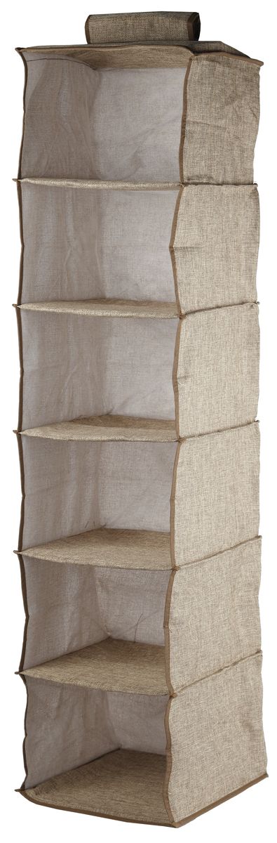 Кофр подвесной White Fox Linen, 6 полок, цвет: бежевый, 30 х 30 х 128 смWHHH10-368 Кофр подвесной White Fox Linen, 6 полок, цвет: бежевый, 30 х 30 х 128 смWHHH10-368Подвесной кофр White Fox Linen, изготовленный из полиэстера стилизованного под лен, оснащен 6 полками. Он позволяет сохранять естественную вентиляцию и создает дополнительное пространство для хранения головных уборов, белья и мелких вещей. Благодаря удобной конструкции складывается и раскладывается одним движением. Для удобства в обращении имеется ручка. В сложенном виде изделие занимает минимум места, его легко хранить и перевозить. В таком кофре можно хранить всевозможные предметы: вещи, игрушки, рукоделие и многое другое.