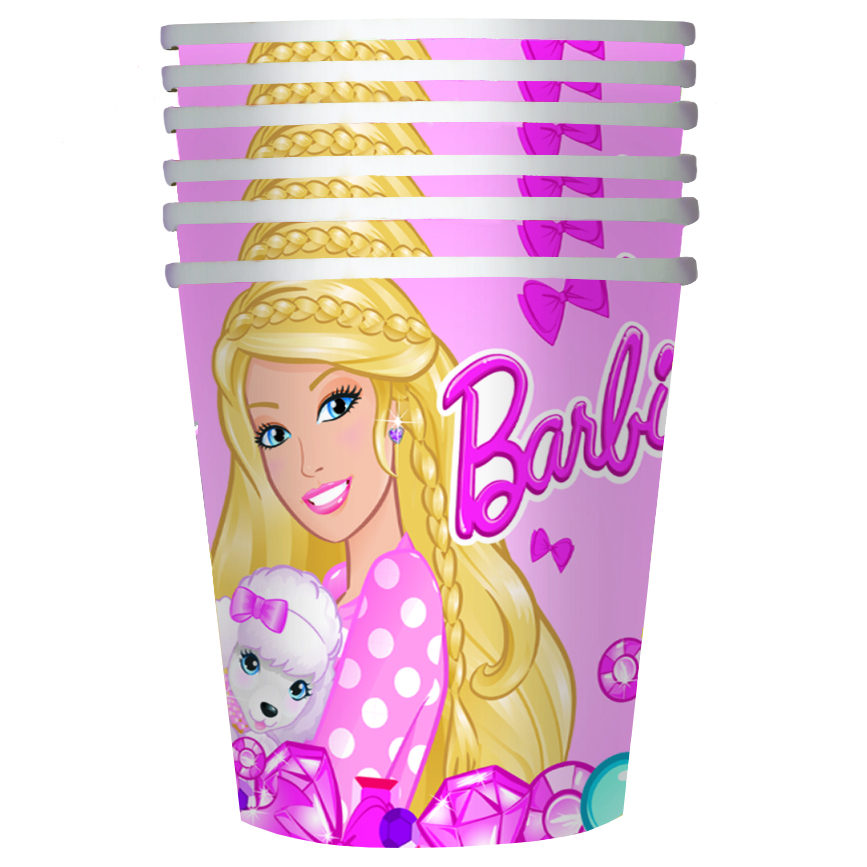 Barbie Стакан бумажный Барби 6 шт30297 Barbie Стакан бумажный Барби 6 шт30297Удобные и практичные стаканы Барби со стильным дизайном созданы специально для детского праздника: они ярко украсят стол и привлекут внимание всех участников торжества. Одноразовые бумажные стаканы прекрасно удерживают напитки, почти невесомы, не могут разбиться, их не надо мыть. В наборе 6 бумажных стаканов объемом 210 мл, декорированных привлекательным принтом.