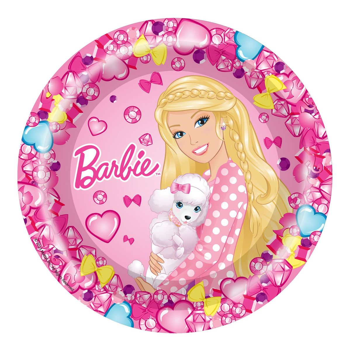 Barbie Тарелка Барби цвет розовый 6 шт30298 Barbie Тарелка Барби цвет розовый 6 шт30298Удобные и практичные тарелки Барби со стильным дизайном созданы специально для детского праздника: они ярко украсят стол и привлекут внимание всех участников торжества. Одноразовые бумажные тарелки прекрасно удерживают еду, благодаря глянцевому ламинированию; они почти невесомы, не могут разбиться, их не надо мыть. В наборе 6 бумажных тарелок диаметром 23 см, декорированных привлекательным принтом.