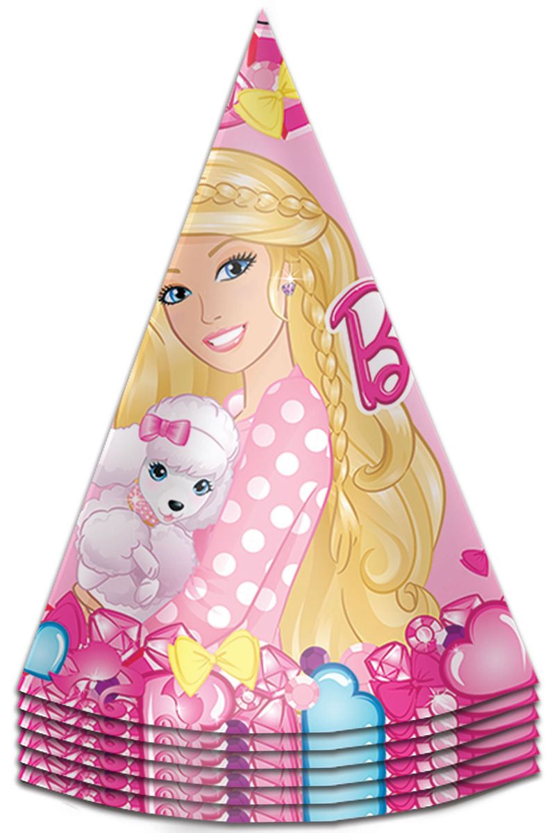 Barbie Колпак карнавальный детский Барби 6 шт30299 Barbie Колпак карнавальный детский Барби 6 шт30299Милые колпачки с изображением красавицы Барби очаруют всех участниц детского торжества и ярко дополнят их праздничные наряды. В наборе Барби 6 бумажных колпаков на резинках, декорированных ярким, привлекательным принтом.