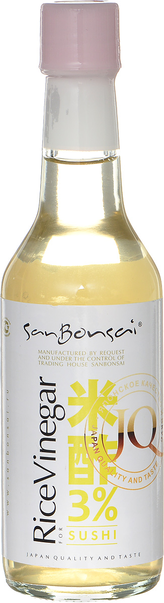 SanBonsai уксус рисовый для суши, 150 мл8273 SanBonsai уксус рисовый для суши, 150 мл8273Белый рисовый уксус применяется в готовке роллов и суши - его добавляют в рис для придания большей клейкости и аромата. Также его используют для рыбного сашими и фритюра из морепродуктов.