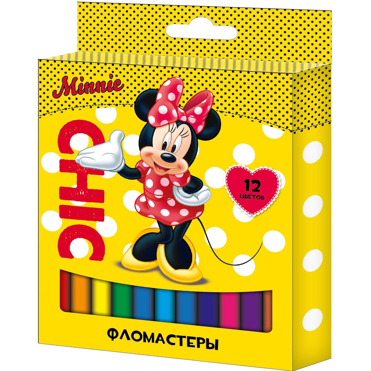 Disney Набор фломастеров Минни 12 цветов28988 Disney Набор фломастеров Минни 12 цветов28988Набор фломастеров Disney Минни поможет вашему ребенку создать неповторимые яркие картинки, а упаковка с любимой героиней будет долгое время радовать малышку. Фломастеры снабжены вентилируемыми колпачками, безопасными для детей. Изготовлены из материала, обеспечивающего прочность корпуса и препятствующего испарению чернил, благодаря этому фломастеры имеют гарантированно долгий срок службы: корпус не ломается, даже если согнуть фломастер пополам.