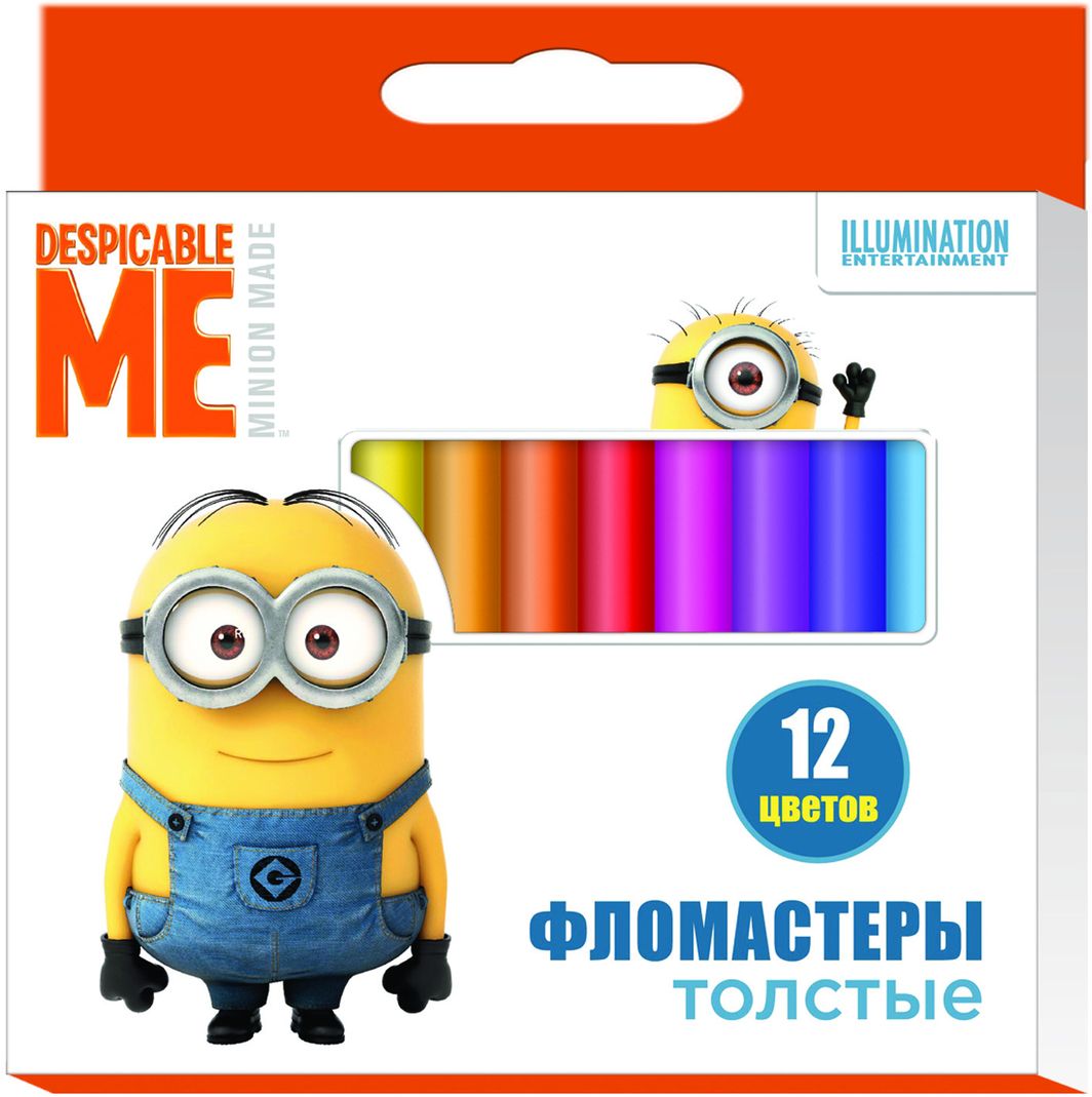 Universal Миньоны Набор толстых фломастеров Гадкий Я 12 цветов29021 Universal Миньоны Набор толстых фломастеров Гадкий Я 12 цветов29021Фломастеры Universal Миньоны Гадкий Я предназначены для самых юных художников, которые только учатся их держать в еще непослушных ручках. Их утолщенная форма создана специально для маленьких детских пальчиков. Набор поможет вашему ребенку создать неповторимые яркие картинки, а упаковка с любимыми героями будет долгое время радовать малыша. Фломастеры снабжены вентилируемыми колпачками, безопасными для детей. Изготовлены из материала, обеспечивающего прочность корпуса и препятствующего испарению чернил, благодаря этому фломастеры имеют гарантированно долгий срок службы.