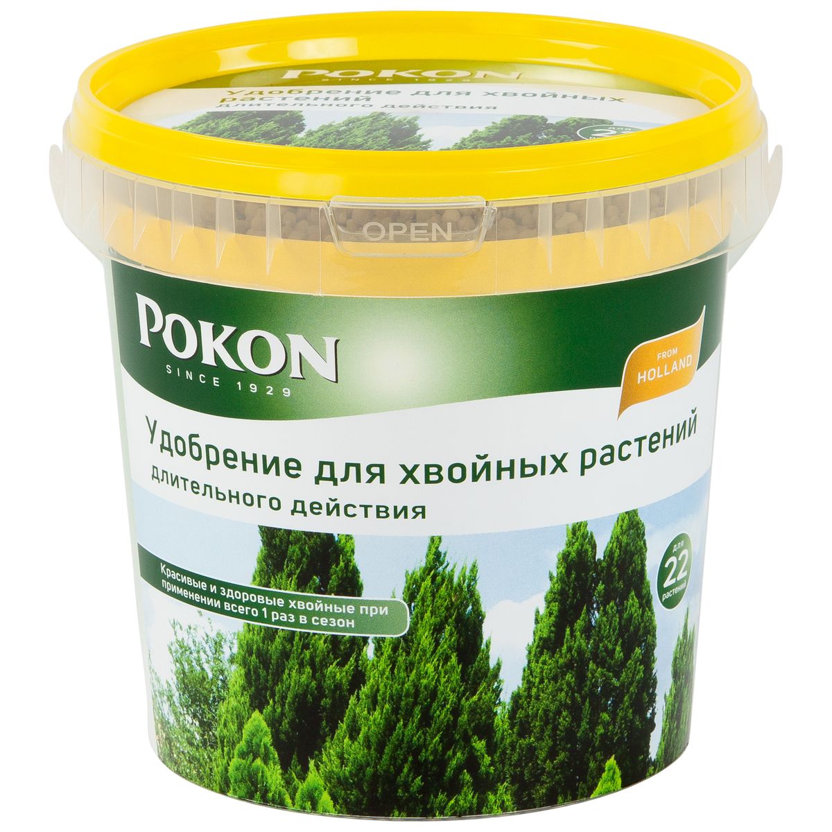 Удобрение Pokon для хвойных длительного действия, 900 г8711969016095 Удобрение Pokon для хвойных длительного действия, 900 г8711969016095Удобрение Pokon для хвойников длительного действия: NPK 18 + 6 + 21 с добавкой 2 MgO + 12 SO3 + 1 Fe. В удобрении Pokon длительного действия содержится все необходимое для хвойных на целое лето. Достаточно внести это удобрение один раз, и затем питательные вещества будут постепенно высвобождаться и проникать в растения в течение сезона под воздействием дождей и солнца. Магниевая добавка придает хвое насыщенную зеленую окраску. Инструкция по применению: - Вносите удобрение 1 раз в год, желательно весной или при посадке растений. - Отмерьте нужное количество гранул (1 мерная ложечка на 1 растение или 1,5 мерной ложечки на 1 кв. м). - Равномерно насыпьте гранулы вокруг ствола. - Смешайте гранулы с верхним слоем грунта. - Полейте грунт, и удобрение немедленно начнет действовать. - Не используйте при температуре выше +25 градусов и под прямыми солнечными лучами. Состав: 18% — общее содержание азота (N); 4,6% — нитратный азот; ...