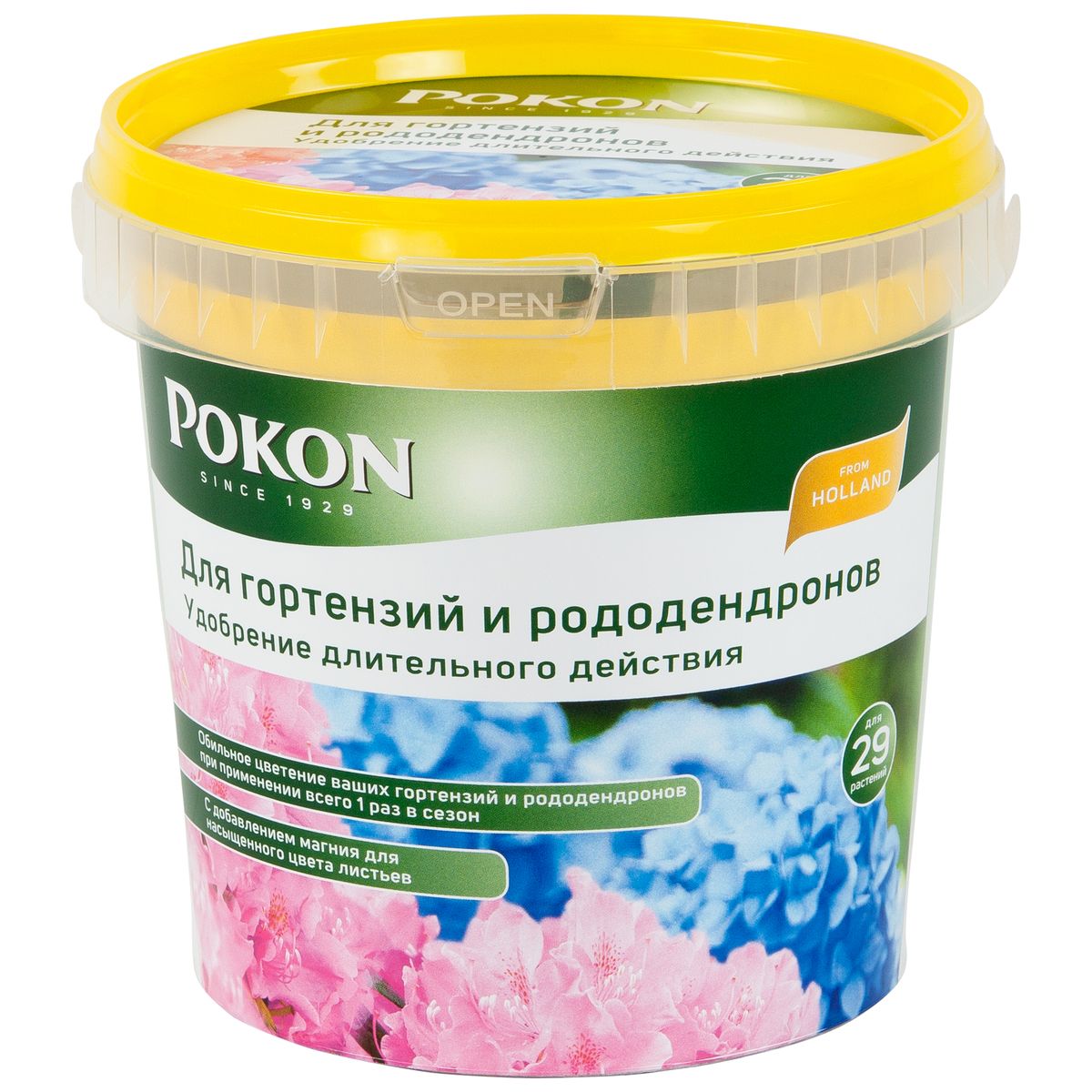 Удобрение Pokon для гортензий и рододендронов длительного действия, 900 г8711969016132 Удобрение Pokon для гортензий и рододендронов длительного действия, 900 г8711969016132Удобрение Pokon для гортензий и рододендронов длительного действия: NPK 19 + 5 + 23 с добавкой 2 MgO + 12 SO3. Это удобрение содержит все необходимое для обильного и частого цветения гортензий и рододендронов. Достаточно внести его один раз, и затем питательные вещества будут постепенно высвобождаться и проникать в растения в течение сезона под воздействием дождей и солнца. Магниевая добавка придает гортензиям и рододендронам яркую и насыщенную окраску. Инструкция по применению: - Вносите удобрение 1 раз в год, желательно весной или при посадке растений. - Отмерьте нужное количество гранул в соответствии с прилагаемой таблицей. - Равномерно насыпьте гранулы вокруг стеблей. - Смешайте гранулы с верхним слоем грунта. - Полейте грунт, и удобрение немедленно начнет действовать. - Не используйте при температуре выше +25 градусов и под прямыми солнечными лучами. Состав: 19% — общее содержание азота (N); 5,4% — нитратный азот; ...