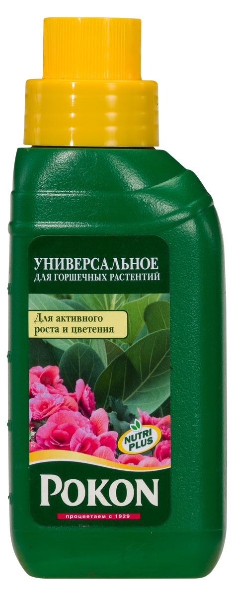 Удобрение Pokon универсальный для всех видов горшечных растений, 250 мл8719400007619 Удобрение Pokon универсальный для всех видов горшечных растений, 250 мл8719400007619Удобрение Pokon универсальный для всех видов горшечных растений: NPK 7 + 3 + 7 с добавкой микроэлементов и гуминовых экстрактов. Условия у вас дома далеки от естественных условий обитания растений, поэтому так важен хороший уход за ними. Это удобрение дает комнатным растениям все, чтобы оставаться сильными и здоровыми. Необходимые питательные вещества способствуют росту и цветению. Натуральная добавка из гуминовых экстрактов оптимизирует естественный баланс питательного грунта и улучшает доступ питательных веществ к растениям. Благодаря этому улучшается здоровье и укрепляется сила растений. Инструкция по применению: - Добавьте удобрение в воду для полива (10 мл на 1 л воды). - Поливайте растения раствором удобрения 1 раз в неделю. - Зимой уменьшайте дозировку вдвое (5 мл на 1 л воды). - В первые 4–6 недель после пересадки дополнительная подкормка не проводится. - Дозировка для гидрокультуры: 2,5 мл на 2 л воды. Состав: Жидкое...