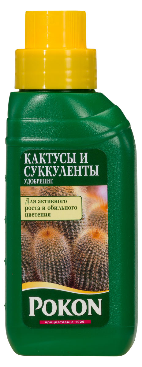 Удобрение Pokon для кактусов, 250 мл8719400007657 Удобрение Pokon для кактусов, 250 мл8719400007657Удобрение Pokon для кактусов: NPK 4 + 7 + 7. Кактусы и суккуленты — растения, требующие особого ухода. Это удобрение, специально разработанное для подкормки кактусов и суккулентов, обеспечивает их сбалансированный рост и обильное цветение. Инструкция по применению: - Добавьте удобрение в воду для полива (10 мл на 1 л воды). - Поливайте растения раствором удобрения 1 раз в 2 недели. - С ноября по февраль подкормка не нужна. Состав: Жидкое удобрение с соотношением NPK 4 + 7 + 7. Удобрение соответствует нормам ЕС.
