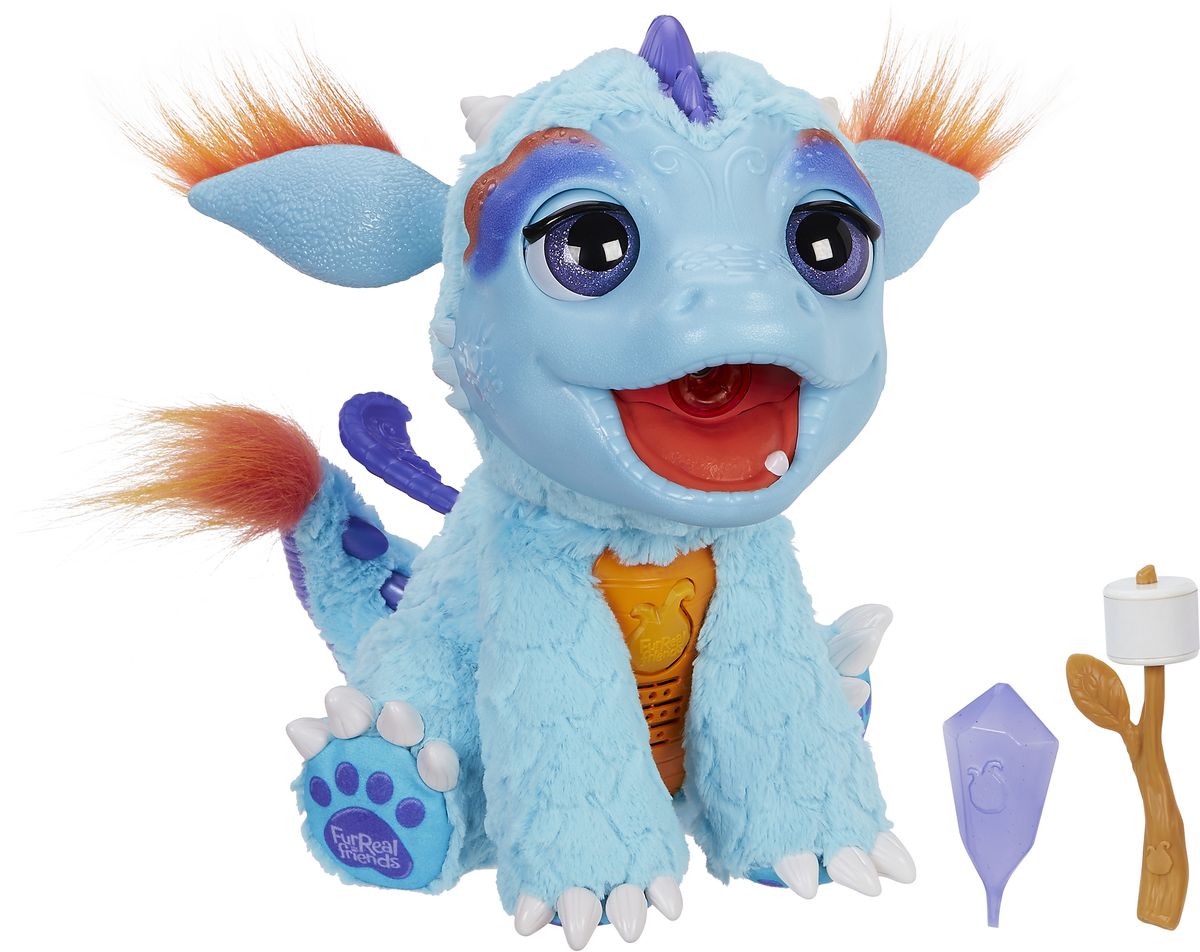 FurReal Friends Интерактивная игрушка Милый ДракошаB5142EU4 FurReal Friends Интерактивная игрушка Милый ДракошаB5142EU4В самом сердце волшебного леса, в красочной кристаллической пещере, живет Милый Дракоша. Он обожает забавы и сюрпризы. Позаботьтесь о нем и узнайте, какие изумительные вещи может делать ваш питомец! Интерактивная игрушка FurReal Friends Милый Дракоша представляет из себя необычайно интересную и технологичную игрушку! Это забавное существо обладает целым набором удивительных умений и навыков: игрушечный дракон является действительно огнедышащим, он реагирует на прикосновения, а также издает различные звуки (всего их более 50). Эффект дыхания огнем создается путем пускания пара изо рта дракона, подсвечивающегося яркими красными светодиодами. В комплекте с игрушкой идет специальный аксессуар-лакомство в виде палочки с воздушной зефиркой, которую можно без труда подкоптить на огне, которым дышит дракончик. Такая вкуснятина непременно придется по душе Дракоше! Угощение выполнено из особого материала, который меняет свой цвет, стоит только на него попасть пару....
