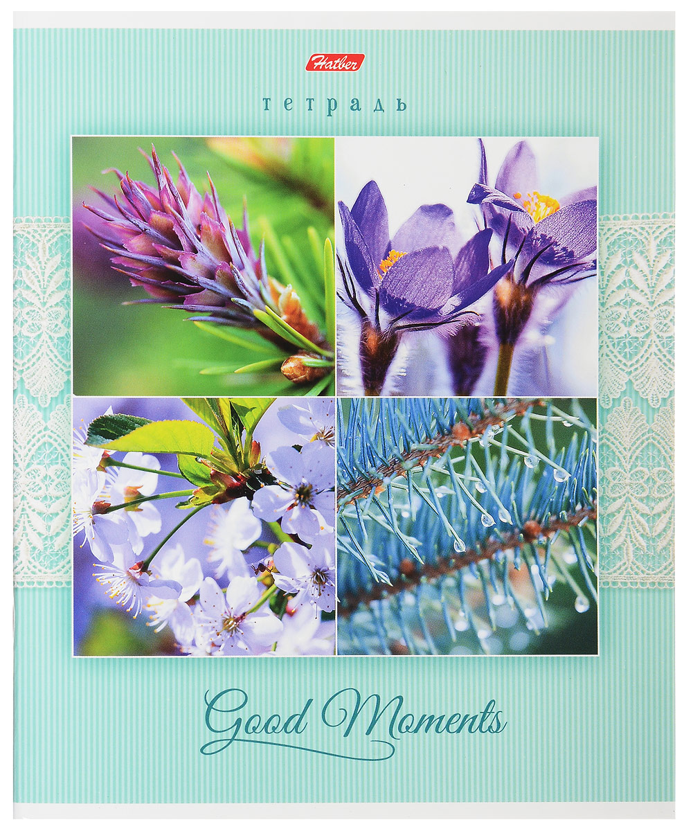 Hatber Тетрадь Good Moments 80 листов в клетку цвет светло-бирюзовый80Т5В1_14997 Hatber Тетрадь Good Moments 80 листов в клетку цвет светло-бирюзовый80Т5В1_14997Тетрадь Hatber Good Moments подойдет студенту и школьнику. Красочная обложка тетради выполнена из плотного картона и дополнена красочными изображениями цветущих растений. Внутренний блок тетради состоит из 80 листов белой бумаги, соединенных двумя металлическими скрепками. Стандартная линовка в клетку голубого цвета дополнена полями, совпадающими с лицевой и оборотной стороны листа.