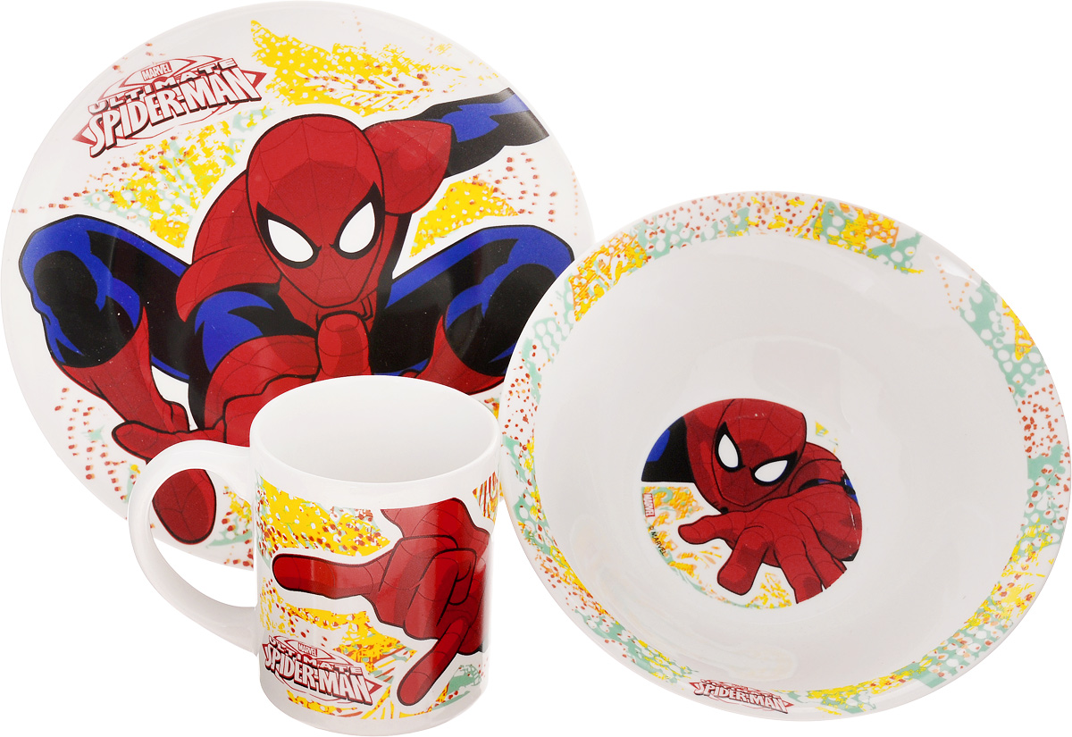 Набор детской посуды Disney Spider-Man, 3 предмета78365 Набор детской посуды Disney Spider-Man, 3 предмета78365Набор детской посуды Disney Spider-Man, выполненный из высококачественной керамики, состоит из кружки, тарелки и миски. Предметы набора оформлены изображением героя популярного мультфильма Spider-Man. Такая посуда привлечет внимание вашего малыша. Привычная еда станет более вкусной и приятной, если процесс кормления сопровождать игрой и сказками о любимых героях. Красочная посуда является залогом хорошего настроения и аппетита ваших детей. Можно мыть в посудомоечной машине и использовать в микроволновой печи. Диаметр тарелки (по верхнему краю): 19 см. Высота тарелки: 2 см. Диаметр миски (по верхнему краю): 17,5 см. Высота миски: 6 см. Объем кружки: 210 мл. Диаметр кружки (по верхнему краю): 7,2 см. Высота кружки: 8,5 см.
