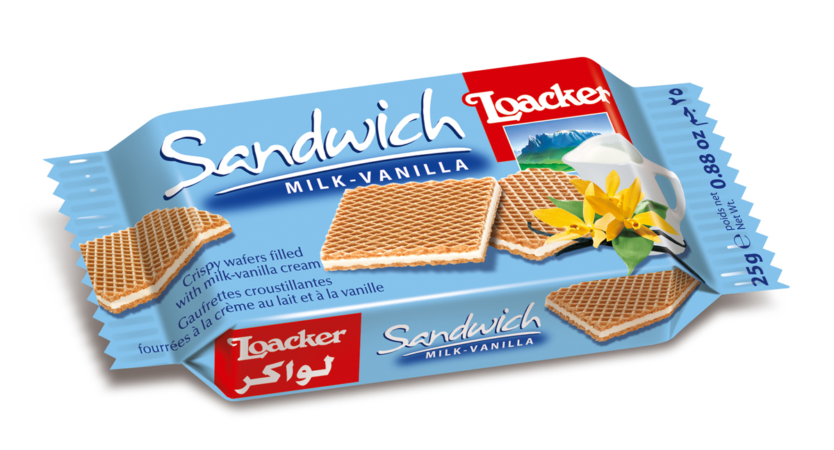 Loacker Sandwich вафли с ванильной начинкой, 25 г12247-003 Loacker Sandwich вафли с ванильной начинкой, 25 г12247-003Натуральные, нежные, восхитительные вафли Loacker с с ванильным кремом - это неизменное высокое качество и удобная порционная упаковка. Эти вкусные вафли удобно взять с собой или дать ребенку в школу и на прогулку.