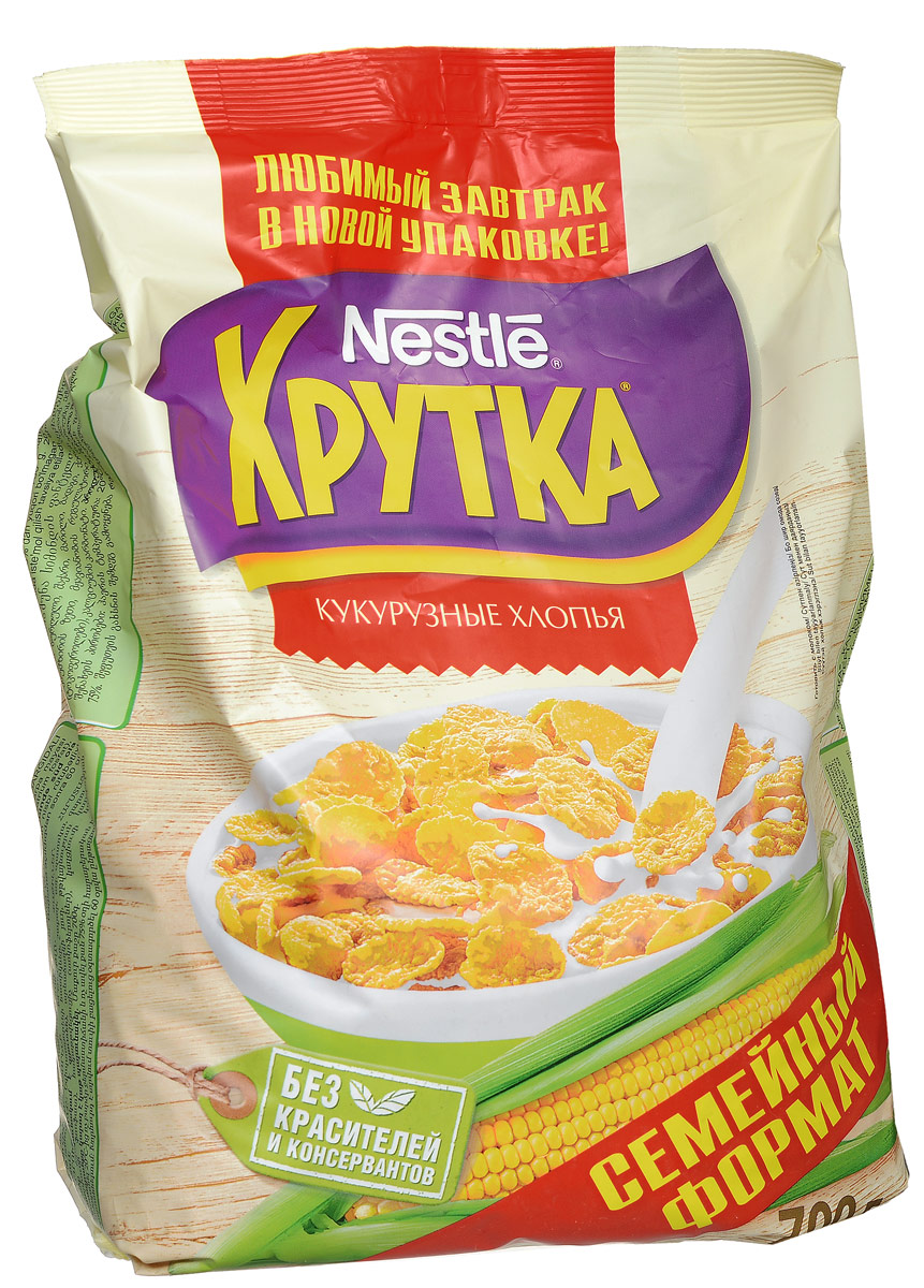 Nestle Хрутка Кукурузные хлопья готовый завтрак, 700 г12204943 Nestle Хрутка Кукурузные хлопья готовый завтрак, 700 г12204943Готовый завтрак Nestle Хрутка - это именно то, что вам нужно! Добавьте молоко, йогурт, кефир или сок - и ваше утро начнется с вкусного разнообразного завтрака. Кукурузные хлопья Хрутка производятся по высоким стандартам качества Nestle из кукурузы, выращенной в России. Кукурузные зерна тщательно отбираются, затем очищаются и подвергаются бережной обработке. Благодаря специальной технологии приготовления, хлопья получаются вкусными и полезными.