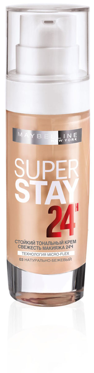 Maybelline New York Тональный Крем SUPERSTAY24, оттенок 03, натурально-бежевый, 30 млB2840400 Maybelline New York Тональный Крем SUPERSTAY24, оттенок 03, натурально-бежевый, 30 млB2840400стойкость 24 часа. Благодаря технологии Микро-флекс и Стэй-фреш пигментам новый тональный крем выдерживает прикосновения рук, телефонные звонки и непогоду. Суперстойкое покрытие, которое остается безупречным весь день.